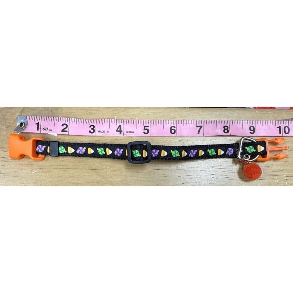 Adjustable Halloween-Themed Cat Collar With Candy Pattern Orange Buckle & Bell C